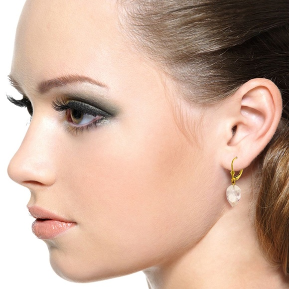 GOLD POINTY BRIOLETTE DROP WHITE TOPAZ EARRINGS - Picture 2 of 5